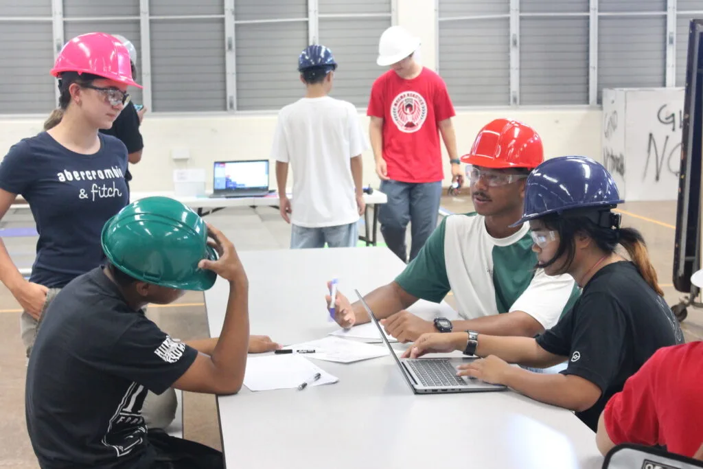 Students building and testing projects at the 2024 Ke Ala Hou STEM Camp